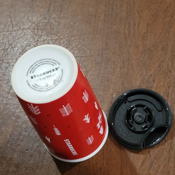 2018 Starbucks 12oz travel mug ceramic tumbler red forrest holiday christmas - Picture 8 of 12